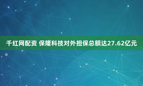 千红网配资 保隆科技对外担保总额达27.62亿元